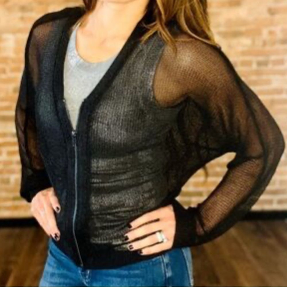 Elan Silver Sheer Knitted Zip Up
Cardigan(Size Small)